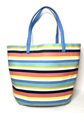 Pottery Barn Multi-colored Striped Cotton Canvas Beach Tote
